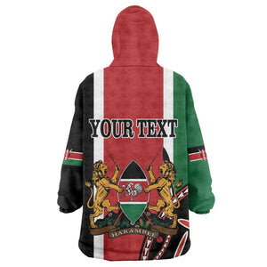 Personalized Jamhuri Day Wearable Blanket Hoodie Kenya Map With African Shield