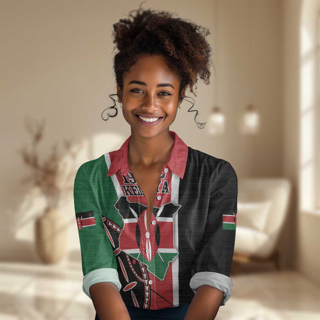 Personalized Jamhuri Day Women Casual Shirt Kenya Map With African Shield