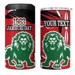 Personalized Jamhuri Day 1963 4 in 1 Can Cooler Tumbler Angry Lion With African Shield