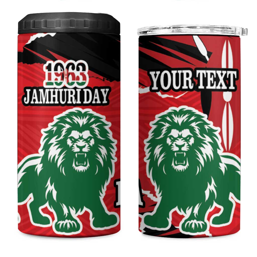 Personalized Jamhuri Day 1963 4 in 1 Can Cooler Tumbler Angry Lion With African Shield