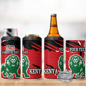 Personalized Jamhuri Day 1963 4 in 1 Can Cooler Tumbler Angry Lion With African Shield