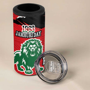 Personalized Jamhuri Day 1963 4 in 1 Can Cooler Tumbler Angry Lion With African Shield