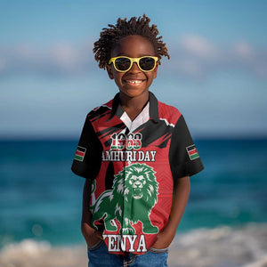 Personalized Jamhuri Day 1963 Kid Hawaiian Shirt Angry Lion With African Shield