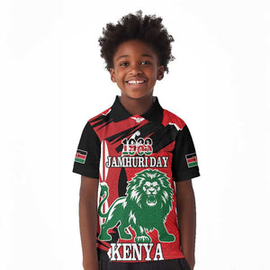 Personalized Jamhuri Day 1963 Kid Polo Shirt Angry Lion With African Shield