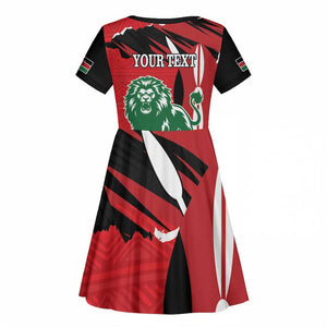 Personalized Jamhuri Day 1963 Kid Short Sleeve Dress Angry Lion With African Shield