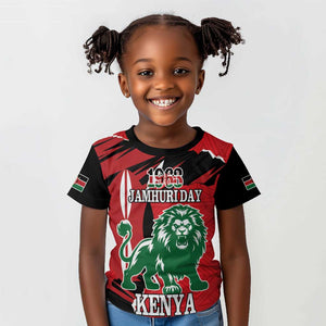 Personalized Jamhuri Day 1963 Kid T shirt Angry Lion With African Shield