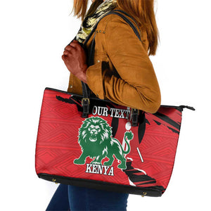 Personalized Jamhuri Day 1963 Leather Tote Bag Angry Lion With African Shield