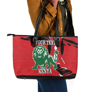 Personalized Jamhuri Day 1963 Leather Tote Bag Angry Lion With African Shield