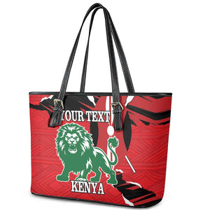 Personalized Jamhuri Day 1963 Leather Tote Bag Angry Lion With African Shield