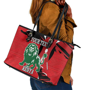 Personalized Jamhuri Day 1963 Leather Tote Bag Angry Lion With African Shield