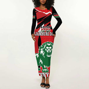 Personalized Jamhuri Day 1963 Long Sleeve Bodycon Dress Angry Lion With African Shield