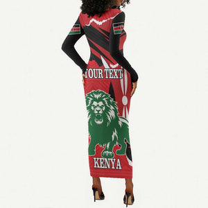 Personalized Jamhuri Day 1963 Long Sleeve Bodycon Dress Angry Lion With African Shield