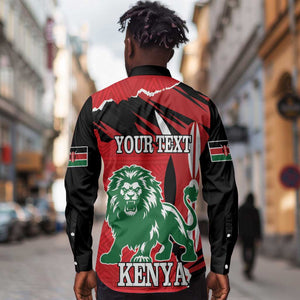 Personalized Jamhuri Day 1963 Long Sleeve Button Shirt Angry Lion With African Shield