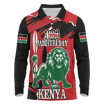 Personalized Jamhuri Day 1963 Long Sleeve Polo Shirt Angry Lion With African Shield