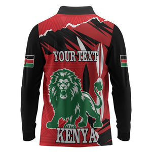 Personalized Jamhuri Day 1963 Long Sleeve Polo Shirt Angry Lion With African Shield