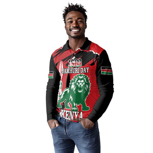 Personalized Jamhuri Day 1963 Long Sleeve Polo Shirt Angry Lion With African Shield