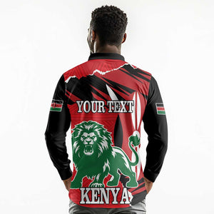 Personalized Jamhuri Day 1963 Long Sleeve Polo Shirt Angry Lion With African Shield