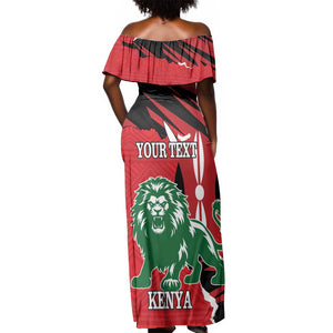 Personalized Jamhuri Day 1963 Off Shoulder Maxi Dress Angry Lion With African Shield