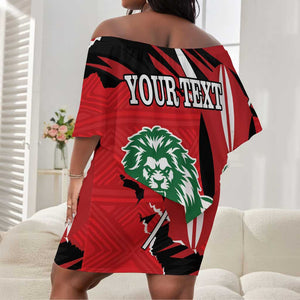 Personalized Jamhuri Day 1963 Off Shoulder Short Dress Angry Lion With African Shield