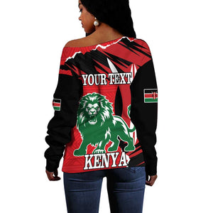 Personalized Jamhuri Day 1963 Off Shoulder Sweater Angry Lion With African Shield