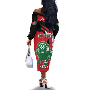 Personalized Jamhuri Day 1963 Off The Shoulder Long Sleeve Dress Angry Lion With African Shield