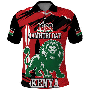 Personalized Jamhuri Day 1963 Polo Shirt Angry Lion With African Shield