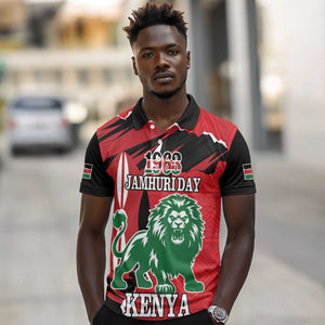 Personalized Jamhuri Day 1963 Polo Shirt Angry Lion With African Shield