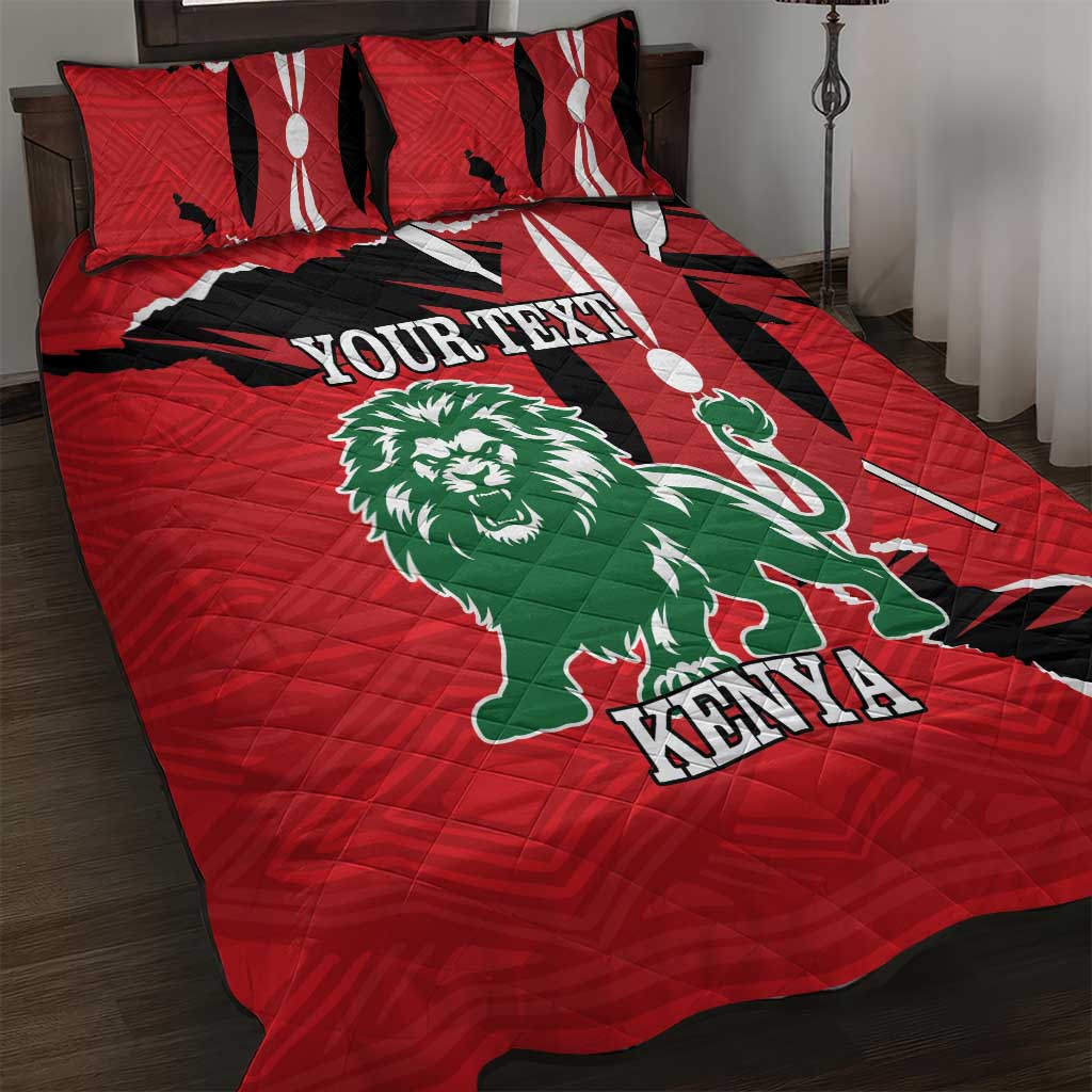 Personalized Jamhuri Day 1963 Quilt Bed Set Angry Lion With African Shield