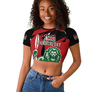 Personalized Jamhuri Day 1963 Raglan Cropped T shirt Angry Lion With African Shield