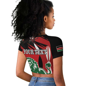 Personalized Jamhuri Day 1963 Raglan Cropped T shirt Angry Lion With African Shield