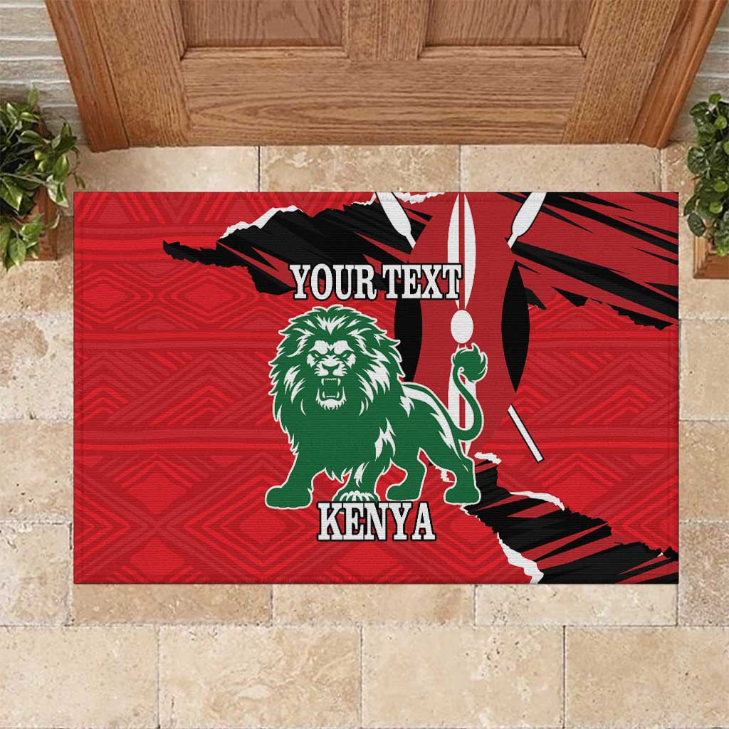 Personalized Jamhuri Day 1963 Rubber Doormat Angry Lion With African Shield