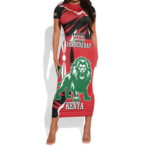 Personalized Jamhuri Day 1963 Short Sleeve Bodycon Dress Angry Lion With African Shield