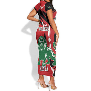 Personalized Jamhuri Day 1963 Short Sleeve Bodycon Dress Angry Lion With African Shield