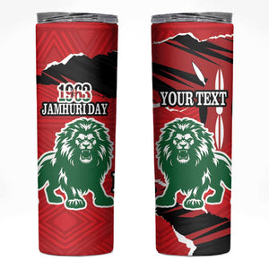 Personalized Jamhuri Day 1963 Skinny Tumbler Angry Lion With African Shield