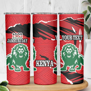 Personalized Jamhuri Day 1963 Skinny Tumbler Angry Lion With African Shield