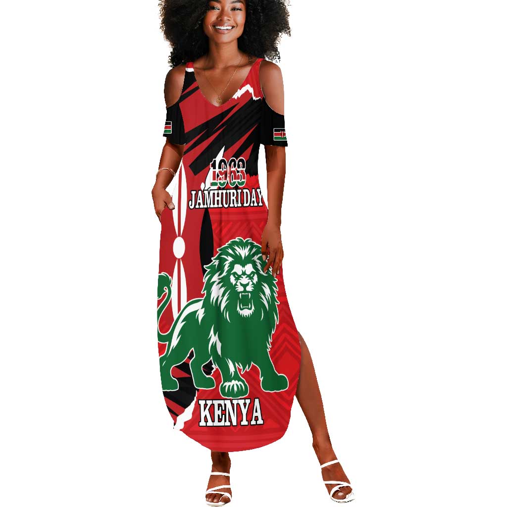 Personalized Jamhuri Day 1963 Summer Maxi Dress Angry Lion With African Shield