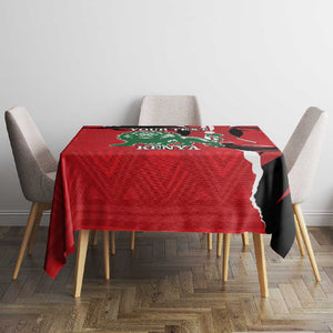 Personalized Jamhuri Day 1963 Tablecloth Angry Lion With African Shield