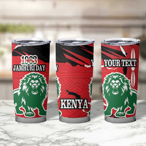 Personalized Jamhuri Day 1963 Tumbler Cup Angry Lion With African Shield