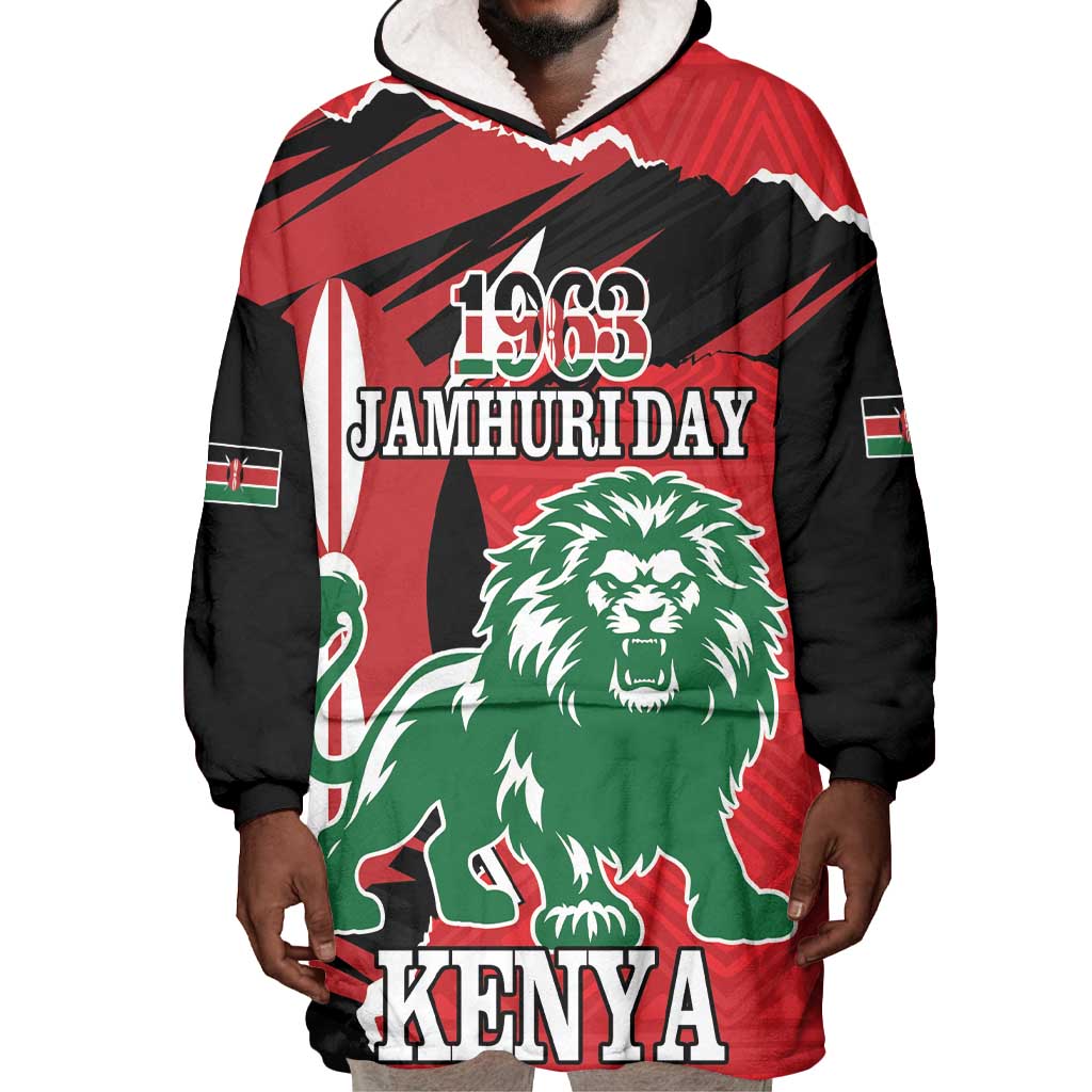 Personalized Jamhuri Day 1963 Wearable Blanket Hoodie Angry Lion With African Shield