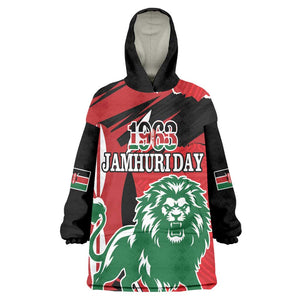 Personalized Jamhuri Day 1963 Wearable Blanket Hoodie Angry Lion With African Shield