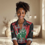 Personalized Jamhuri Day 1963 Women Casual Shirt Angry Lion With African Shield LT18