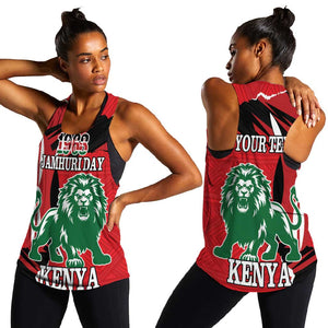 Personalized Jamhuri Day 1963 Women Racerback Tank Angry Lion With African Shield