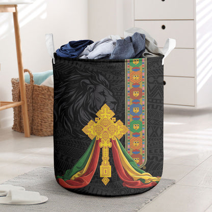 Ethiopia Lion Cross Laundry Basket Habesha Heritage Style