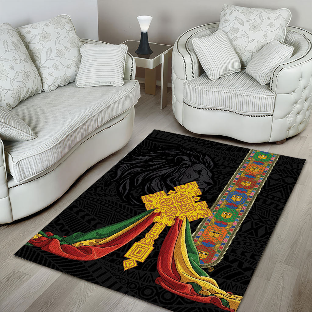 Ethiopia Lion Cross Area Rug Habesha Heritage Style