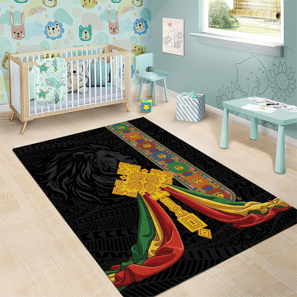 Ethiopia Lion Cross Area Rug Habesha Heritage Style