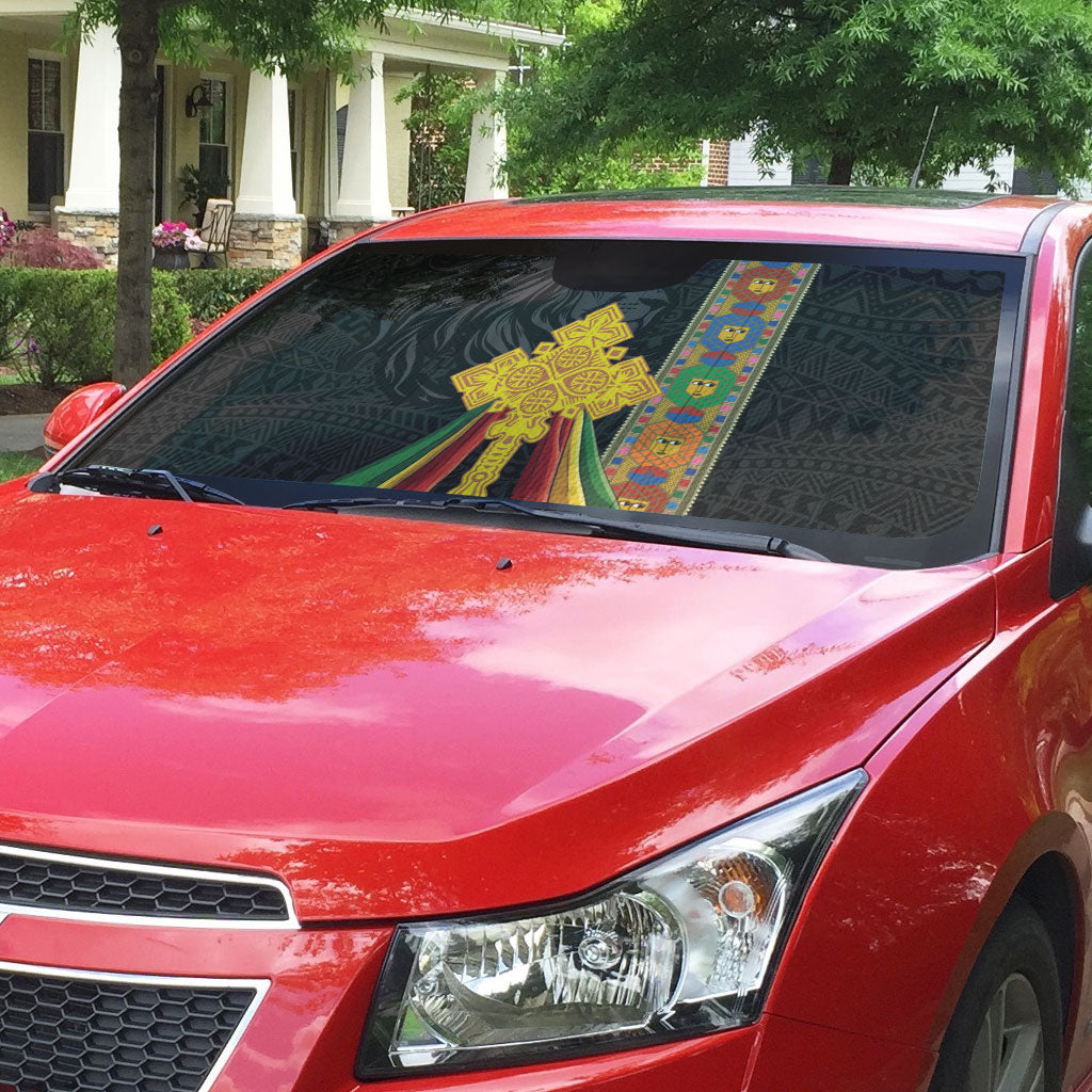 Ethiopia Lion Cross Auto Sun Shade Habesha Heritage Style