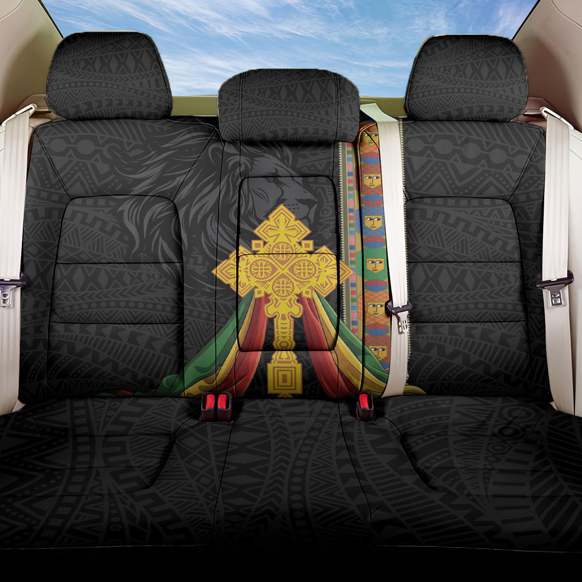 Ethiopia Lion Cross Back Car Seat Cover Habesha Heritage Style