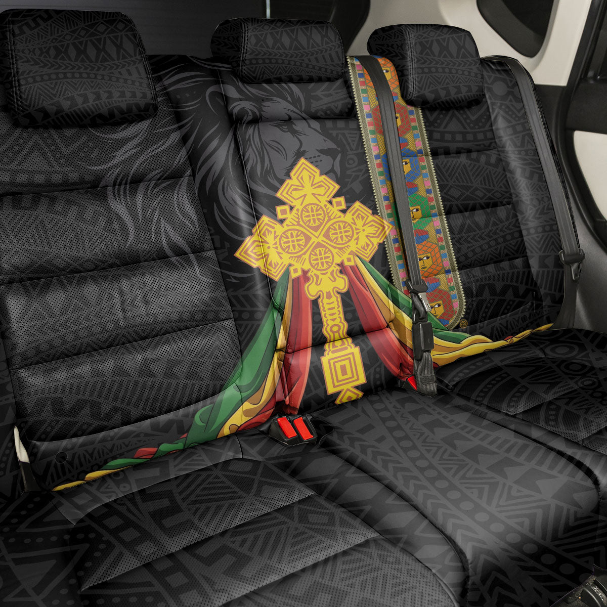 Ethiopia Lion Cross Back Car Seat Cover Habesha Heritage Style