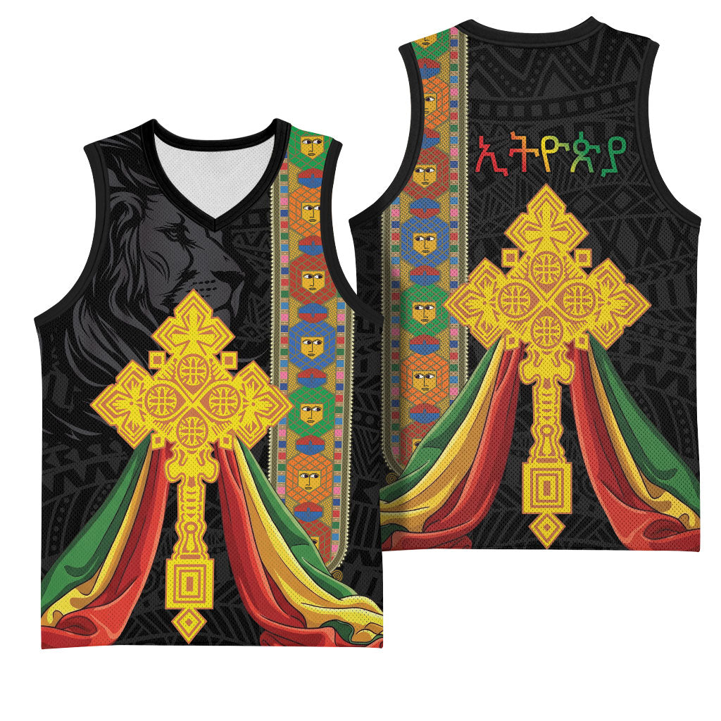 Ethiopia Lion Cross Basketball Jersey Habesha Heritage Style
