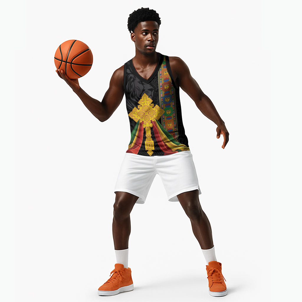 Ethiopia Lion Cross Basketball Jersey Habesha Heritage Style